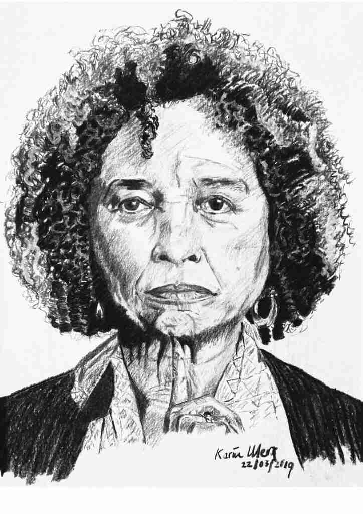 Karin Merx, 2019, Portrait Angela Davis, Charcoal on Paper, 29.7 cm x 42 cm